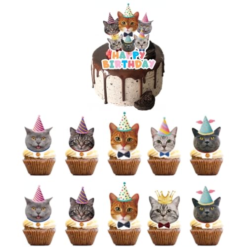 Cake Toppers,Cartoon Cat Tasse Kuchen Toppers Zahnstocher Flaggen 25 Stück Kuchen Cupcake Topper für Kinder Baby Party Geburtstag Party Kuchen Dekoration von Miss-shop