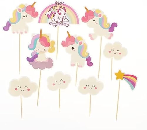 Cake Toppers,Einhorn Tasse Kuchen Toppers 10 Stück Regenbogen Herz Krone Kuchen Cupcake Topper für Kinder Baby Party Geburtstag Party Kuchen Dekoration von Miss-shop