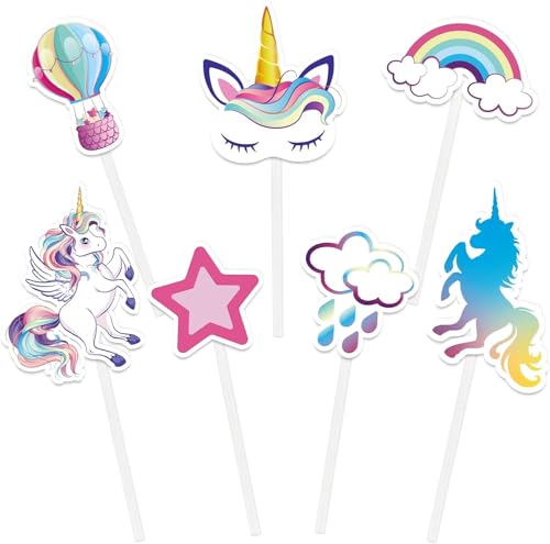 Cake Toppers,Einhorn Tasse Kuchen Toppers 35 Stück Regenbogen Herz Krone Kuchen Cupcake Topper für Kinder Baby Party Geburtstag Party Kuchen Dekoration von Miss-shop