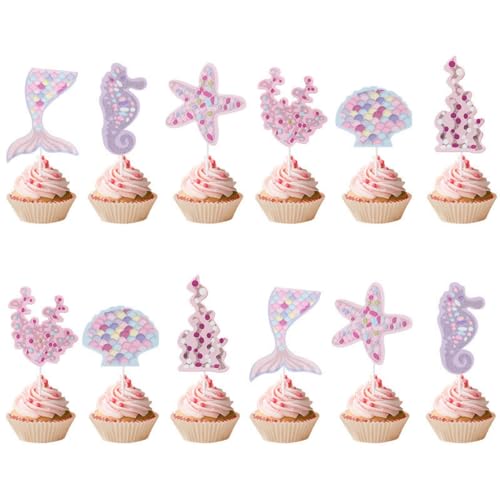 Cake Toppers,Meerjungfrau Tasse Kuchen Toppers Zahnstocher Flaggen 24 Stück Kuchen Cupcake Topper für Kinder Baby Party Geburtstag Party Kuchen Dekoration von Miss-shop