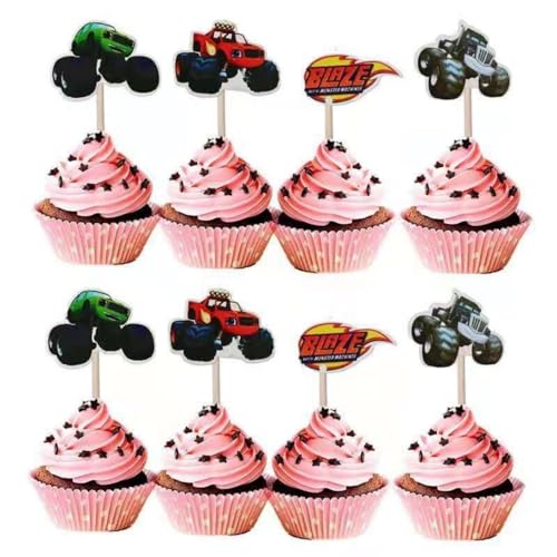 Cake Toppers,Monster Truck Tasse Kuchen Toppers Zahnstocher Flaggen 24 Stück Kuchen Cupcake Topper für Kinder Baby Party Geburtstag Party Kuchen Dekoration von Miss-shop