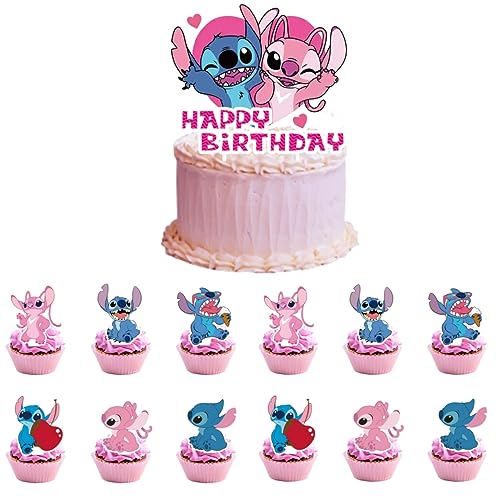 Cake Toppers,Stitch Tasse Kuchen Toppers Zahnstocher Flaggen 25 Stück Kuchen Cupcake Topper für Kinder Baby Party Geburtstag Party Kuchen Dekoration von Miss-shop