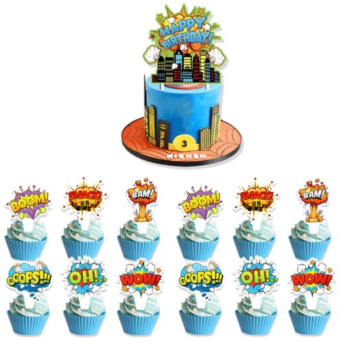 Cake Toppers,Superhero Tasse Kuchen Toppers Zahnstocher Flaggen 13 Stück Kuchen Cupcake Topper für Kinder Baby Party Geburtstag Party Kuchen Dekoration von Miss-shop