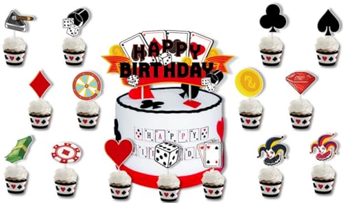 Casino Tortendeko Casino Cake Topper 16 Stück Glitter Casino Cupcake Toppers Geburtstag Kuchen Dekoration Las Vegas Casino Nacht Thema Party Casino Nacht Geburtstag Kuchendeko Zubehör von Miss-shop