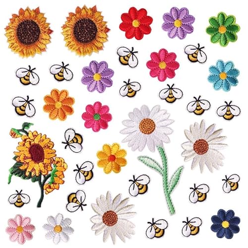 Eisen auf Patch,Patches zum Aufbügeln 36 Stück Blumen-Bienen-Stickpatches für Kleidung Stickerei Applique zum Nähen von Jacken Rucksäcken Jeans von Miss-shop