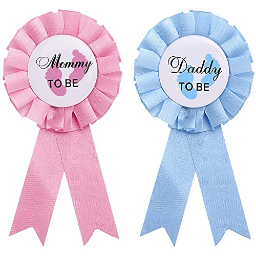 Gender Reveal Button Pins,Daddy and Mommy to Be Weißblech Abzeichen Nadel 2 Stück Baby Weißblech Abzeichen Pin mit für Neue Papa Mama Geschenke für Baby Dusche Party Feier, Rosa und Blau von Miss-shop