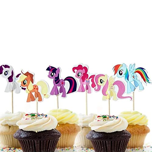 Miss-shop Cake Toppers,Süßes Pony Tasse Kuchen Toppers Zahnstocher Flaggen 24 Stück Kuchen Cupcake Topper für Kinder Baby Party Geburtstag Party Kuchen Dekoration von Miss-shop