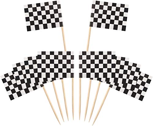 Picks Flags,Party Cupcake Picks Zahnstocher,100 Packung Checkered Racing Flagge Party Cupcake Picks Zahnstocher Flagge Abendessen Flaggen Kuchen Topper Dekorationen von Miss-shop