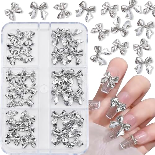 Nail Charms, Bogen Nagel Charms 3D Silber Bogen Nail Art Dekoration,3D Acryl Bow Nail Art Strasssteine Nail Gems für Frauen Acryl Nagel von MissJelly