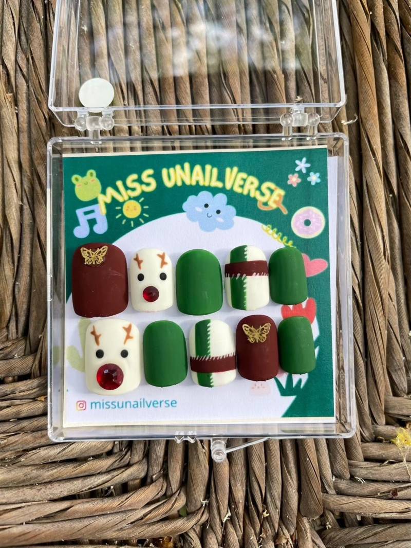 Press On Nails, Gel Nägel, Glänzende Weihnachten, Handgemacht, Nikolaus, Pink, Klebenägel, Sticker Baby Reindeer Set | Größe S M L von MissUnailverse