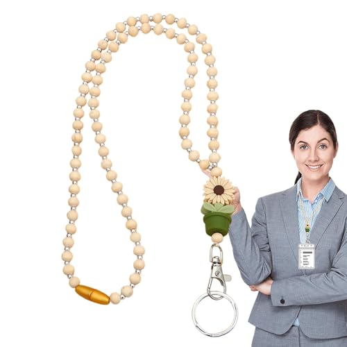 Missmisq Lehrer-Lanyard mit Ausweishalter, Holzperlen-Lanyards für Frauen,Lehrer-Lanyard für Schlüssel - Süßes Mode-Lehrer-Schlüsselanhänger-Lanyard für Krankenschwester-Abzeichen, Labor-ID-Abzeichen von Missmisq