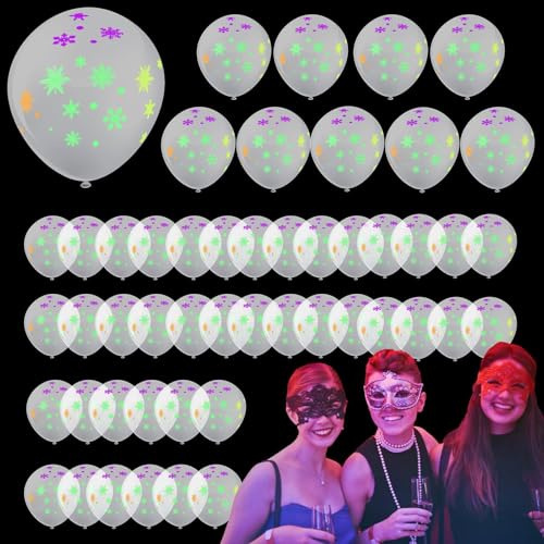 Missmisq Weihnachts-Leuchtballons, Neon-Leuchtballons - 12 Zoll fluoreszierende Luftballons Latex 50 Stück Neonballons,Schneeflocken-Leuchtballons, Elch-Schwarzlicht-Weihnachtsdekoration für Hochzeit von Missmisq