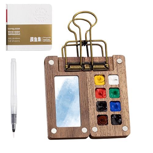 Skizzenbuch Palette Aus Holz Wassermalkasten Aquarellkasten Tragbare Aquarell Palette Malen Holz Farbtablett Zusammenklappbare Magnetpalette Mit Clip Für Aquarell, Gouache, Acrylfarbe von Missmisq