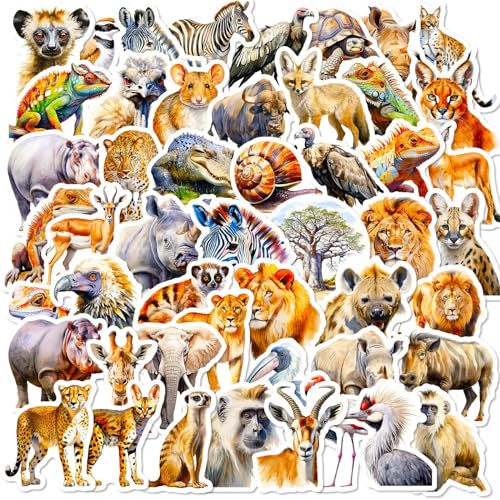 Mistree 50 Afrika Tiere Aufkleber, Sticker Tiere Realistisch, Dschungel Aufkleber Wasserfest Kinder, 5 CM von Mistree