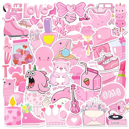 Mistree 50 Aufkleber Rosa 50 für Brotdosen Wasserfest, Kawaii Sticker Motive Skateboard Helm,5 CM von Mistree