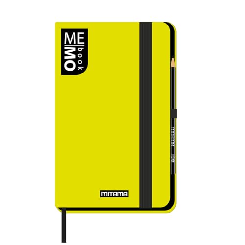 Mitama Notizbuch Large Gelb Fluo – Memobook – Notizbuch – Soft-Touch-Cover – Innentasche + Bleistift enthalten – weiße Blätter – 13 x 21 cm von Mitama