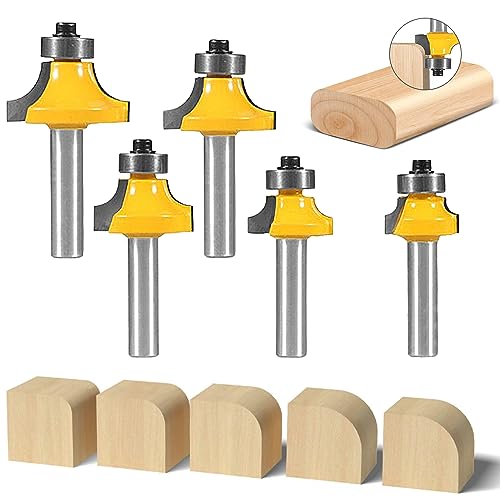 5 Stück Abrundfräser 8mm Schaft, Schaft Abrundfräser Standard Fräser Set, Fräser für Oberfräse, Radiusfräser Set, Abrundfräser Fräser Oberfräse, Abrundfräser für Kantenfräse /Frästisch von Mitening