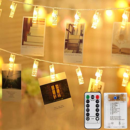 Mitening Lichterkette mit Klammern für Fotos, 8 Modi 40 LED Fotoclips Lichterketten USB/Batteriebetrieben Fotolichterkette Fotolichter Kette für Zimmer Schlafzimmer Bilder Weihnachten Hochzeit Deko von Mitening