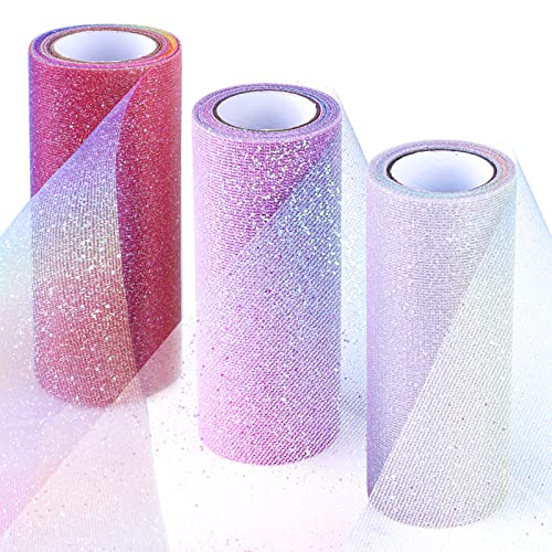 Regenbogen Tüll,Regenbogen Glitzer Tüll Rolle,3 Rolle Regenbogen Glitter Tüll Dekostoff Tüllband für DIY Tisch Tutu Rock Nähen Party Hochzeitsdekoration Geschenkverpackung Weihnachten Kommunion von Mitening