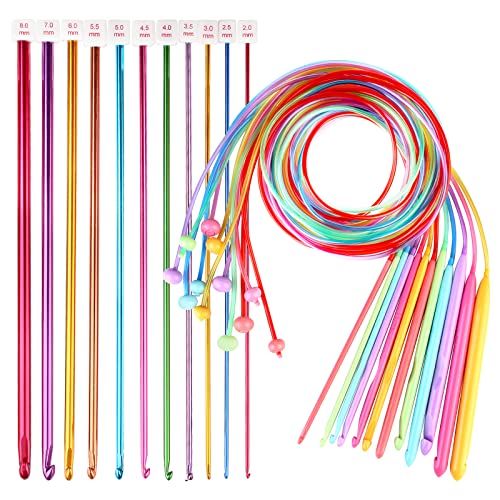 Tunesische Häkelnadeln Set, 23 Stück Häkelhaken Set, 12 Plastik Häkelnadeln Und 11 Tunisian Afghan Aluminum Knitting Needles Set Für Anfänger Oder Profis Einfaches Tragen Und Benutzen von Mitening