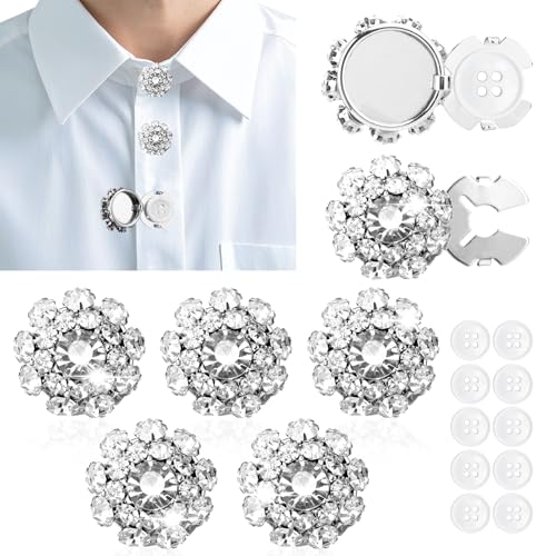 Mity rain Knopfabdeckungen – 5 Sets Strass-Knopfabdeckungen für Damen/Herren, Blusen, 20 mm Strassknöpfe und 10 Stück Nähknöpfe (Silber) von Mity rain