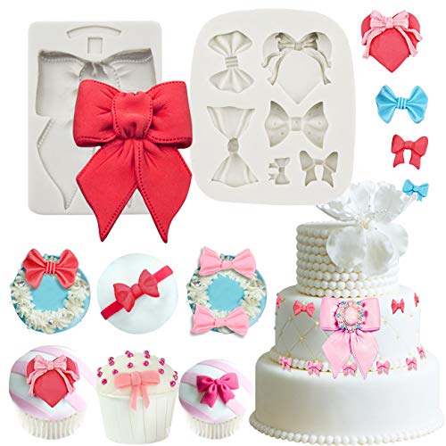 Mity rain Silikonform mit Schleife, für Fondant, große und kleine Schleifen, für Cupcake-Aufsätze, Zuckerguss, Hochzeit, Party, Kuchendekoration, 2 Stück von Mity rain