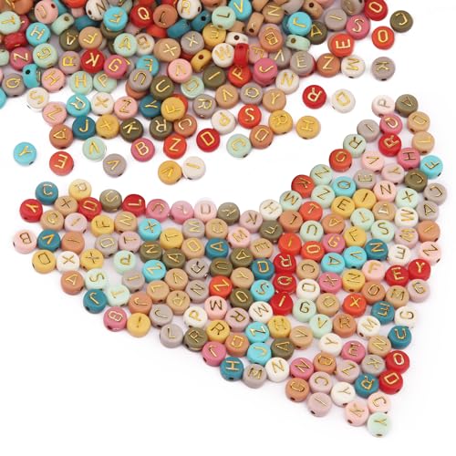 MiuCo 1660 Stück Buchstabenperlen Bunt, Alphabet Perlen zum Auffädeln A-Z bunte, 7 mm Rund Acryl perlenset mit 8m Elastische Linie, Acryl Perlen für armbänder Halsketten DIY Schmuck Herstellun von MiuCo