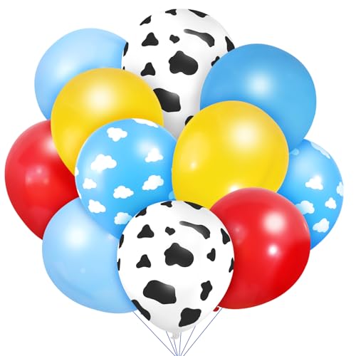 Spielzeug-inspirierte Geschichten-Luftballons, Cartoon-Ballons, Geburtstagsparty-Dekorationen, Kuhdruck, himmelblaue Wolke, gelbe, rote Luftballons für Kinder, Jungen, Mädchen, Spielzeug-inspirierte von Miucat