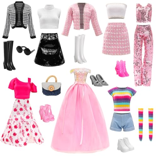 Miunana 15 Fashion Puppen Kleidung Chic Anzüge Party Kleid Pailletten Outfits Stilvolles Kleider mit 6 Paar Schuhe 3 Zubehör für 11.5 Zoll Mädchen Puppen von Miunana