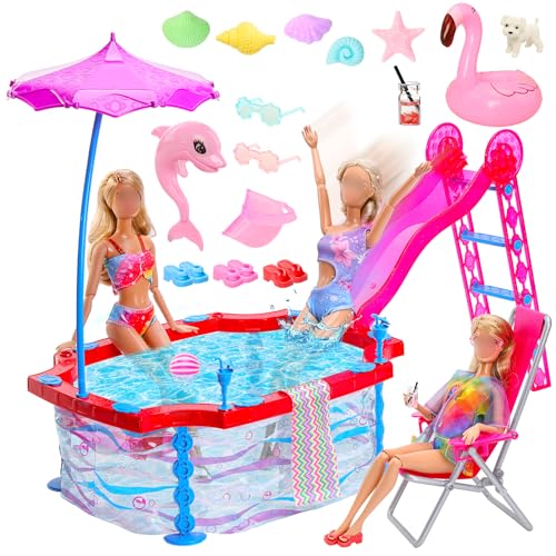 Miunana Puppen Pool Schwimmbad Puppenkleidung Kleidung Meerjungfrau Badeanzug Bikini Schwimmring Accessoires Schwimmerin Spielset Puppenzubehör für 11,5 Zoll Puppen von Miunana