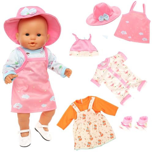 Miunana Puppenkleidung Kleidung Kleider Hut Zubehör für 35-45 cm Baby Puppen, 3 Süße Outfits für Baby Puppen von Miunana