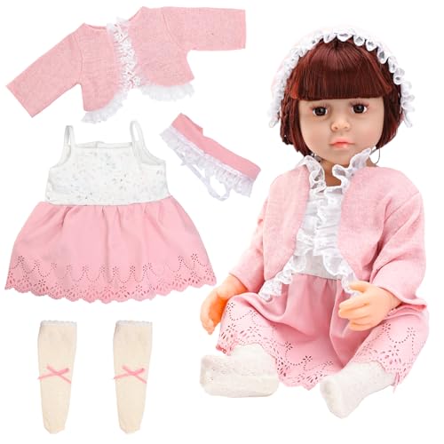 Miunana Puppenkleidung Kleidung für Baby Puppen, Süße Bekleidung Outfits für 50-55 cm Puppen, 20-22 Zoll Puppenkleider Puppenzubehör (Pink) von Miunana