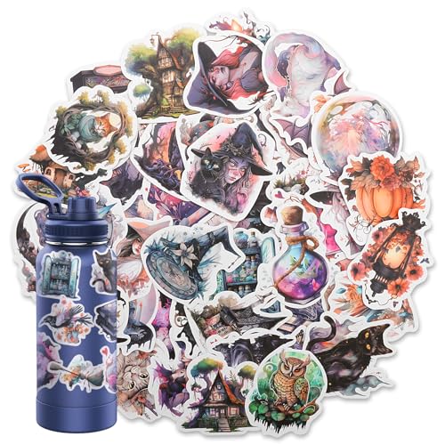 Aufkleber Set, 50 Stück Hexen Aufkleber Wasserdicht Anime Sticker Vintage Deko für Laptop Scrapbooking Aufkleber Album Erwachsene Auto Fahrrad Geschenk für Erwachsene von Miunpri