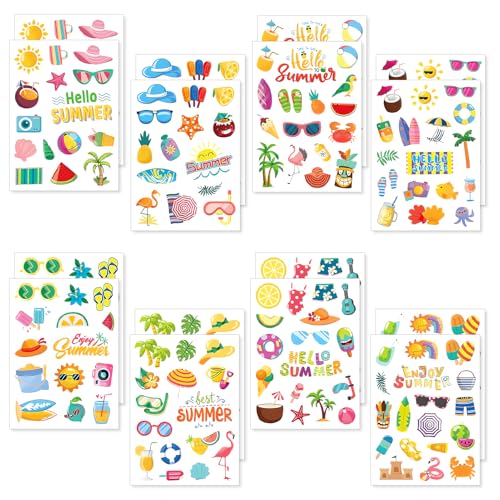 Aufkleber Wasserfest,16 Stück Sticker Sommer Sticker Aesthetic Urlaub Zubehör DIY Kinder Aufkleber Handwerk Hawaiian Strand Surfen Aufkleber Für Scrapbooking Niedlich Süße Strand Hitze Laptops Journal von Miunpri