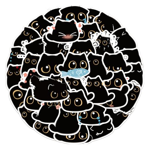 Schwarze Katzenaufkleber, 40pcs Nette Katze Aufkleber für Laptop, Vinyl Sticker Dekoration für Notizbücher, Skateboards, Wasserflaschen,Wasserfeste Sticker Kinder Teens Erwachsene von Miunpri