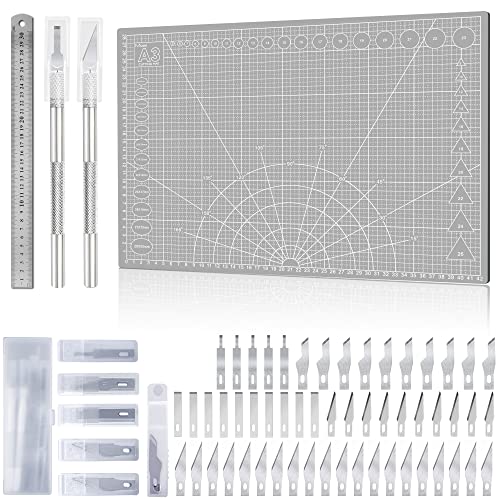 Miuzei Schneidematte Set A3 mit 55stk Bastelmesser,Unterlage Schreibtisch Desk Mat Selbstheilende Bastelunterlage Schneideunterlage Basteln Zeichenunterlage Bastelskalpell Bastelmatte Graue Miuzei Schneidematte Set A3 mit 55stk Bastelmesser,Unterlage Schreibtisch Desk Mat Selbstheilende Bastelunterlage Schneideunterlage Basteln Zeichenunterlage Bastelskalpell Bastelmatte Graue von Miuzei