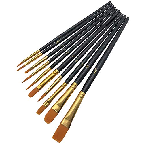 Mivanta 10 Stück Pinselset, Künstler PinselSets mit Holzgriffen Pinsel Set, Oil Brush, Gouache Brush, Ölpinsel-Set für Künstler, Erwachsene und Kinder, Schwarz(Color:Black) von Mivanta