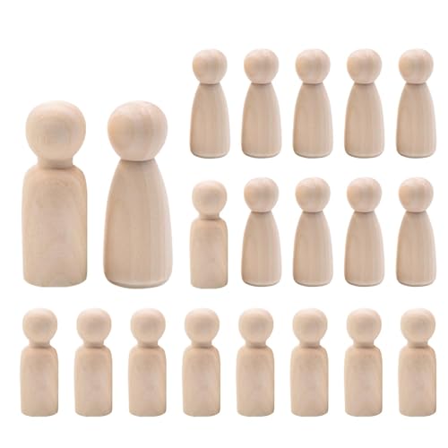 Mivanta 20 Stück 65 mm Holzfiguren, je 10 Mädchen und 10 Jungen, Spielfiguren zum Bemalen, DIY Bastelfiguren aus Holz, Tortenfigur für kreative Projekte, natürliche Holz-Deko-Figuren von Mivanta