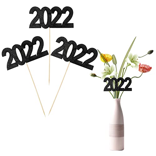 12 Stück doppelseitige Glitzer 2022 Tafelaufsätze, Kuchenaufsatz, Happy New Year, Blumenplektren Klasse für 2022 Abschlussfeier (schwarz) von MixTeach