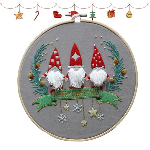 Weihnachts-Stickset, Santa Claus Merry Stickset Ornamente, Starterset, Handnadelspitzen-Stickerei-Kreuzstich-Materialset für Anfänger, Weihnachtsmann-Elch-Muster von Mixnexorad