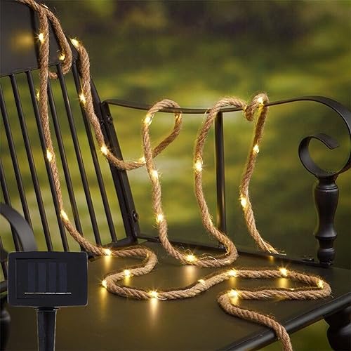 Mixtooltoys Jute-Seil-Lichterkette, 5 m, 100 LEDs, 6 mm, für Schlafzimmer, 8 Modi, solarbetriebene Lichtleiste, hängende Lichterkette mit Fernbedienung, für Camping, Halloween, Weihnachten, Hochzeit, von Mixtooltoys