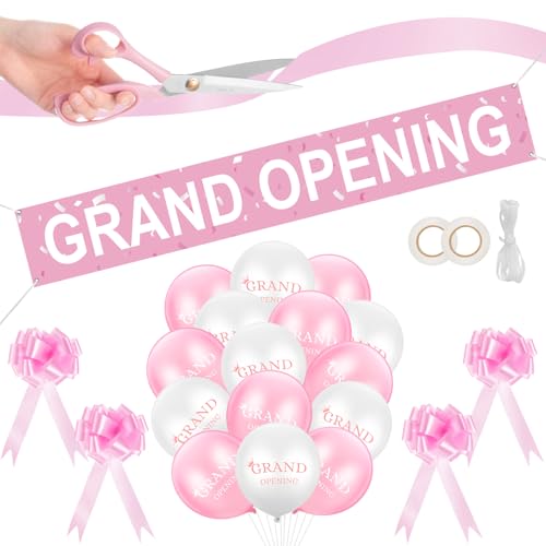 Mixweer Grand Opening Ribbon Cutting Ceremony Kit Grand Opening Banner Grand Opening Decorations with 25.4 cm Scissors 40 Pcs Balloons Satin Ribbon Bows and More Supplies for Business Events (Pink) von Mixweer