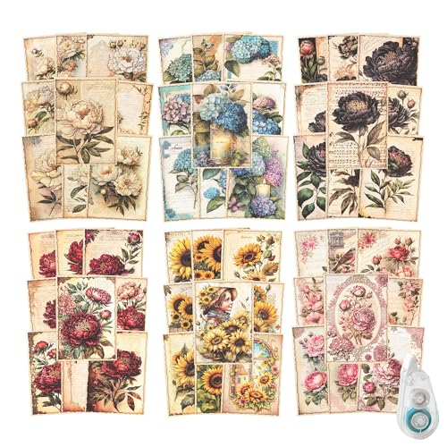 MiyouLuna 120 Stück Vintage-Blumen-Scrapbook-Papier, Ephemera-Packung für Tagebücher und Junk-Tagebuch, Scrapbooking-Set mit Klebeband von MiyouLuna