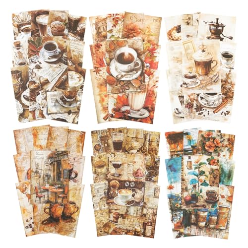 MiyouLuna 180 PCS Kaffee-Themed Scrapbook Papier Set, Vintage Ephemera für Scrapbooking, Journaling, DIY Handwerk mit Klebeband von MiyouLuna