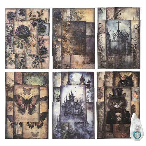 MiyouLuna 180 Stück Dark Fantasy Scrapbook Papier, Vintage Gothic Journal Ephemera Pack, Junk Journal Supplies für Scrapbooking Kit, mit Klebeband von MiyouLuna