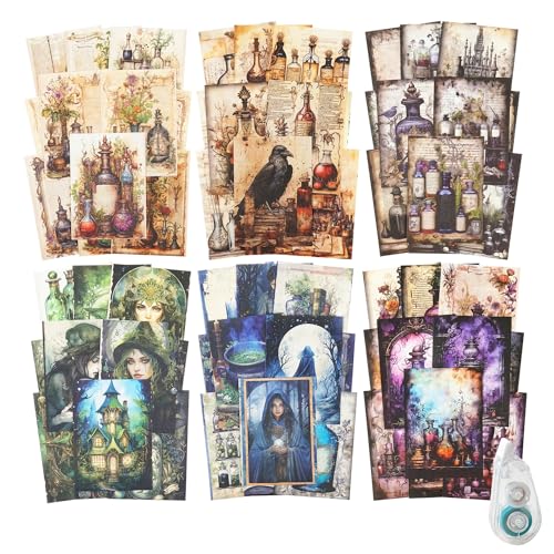 MiyouLuna 180 Stück Magic Potion Scrapbook Papier, Vintage Gothic Journal Ephemera Pack, Junk Journal Supplies für Scrapbooking Kit, mit Klebeband von MiyouLuna