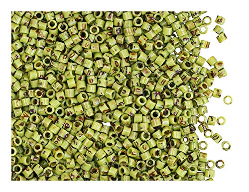 10gr 10/0 Miyuki® Delica® - Japanische Glasperlen mit einem Durchmesser von 2,2 mm mit einem Loch von 1,0 mm, Opaque Chartreuse Picasso (Key Lime Picasso) von Miyuki Delica Perlen