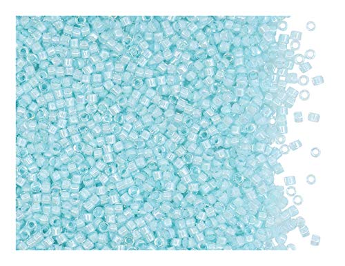 10gr 11/0 Miyuki® Delica® - Japanische Glasperlen mit einem Durchmesser von 1,6 mm mit einem Loch von 0,8 mm, Crystal Luster/Aqua Lined (Inside Pale Blue Mist) von Miyuki Delica Perlen