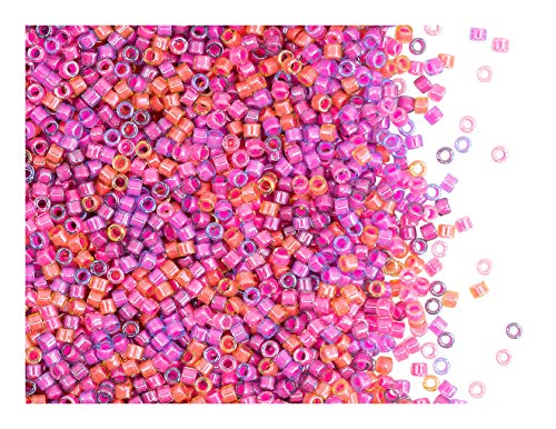 10gr 11/0 Miyuki® Delica® - Japanische Glasperlen mit einem Durchmesser von 1,6 mm mit einem Loch von 0,8 mm, Luminous Mix 4 (Transparent Crystal/Gorgeous Pink-Purple-Peach Brilliant Mix Inside) von Miyuki Delica Perlen