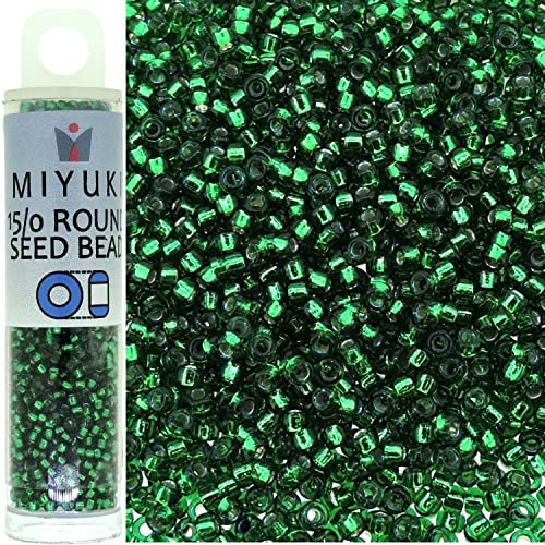 Miyuki Round Seed Bead Size 15/0 8.2g Silver Lined Emerald Green by Miyuki von Miyuki